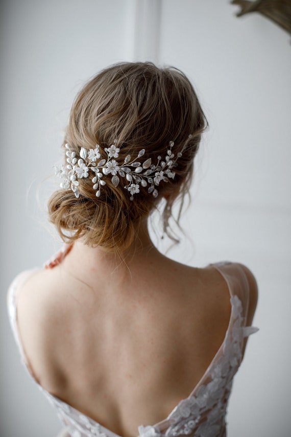 Floral hair vine flower hair vine white bridal halo Etsy