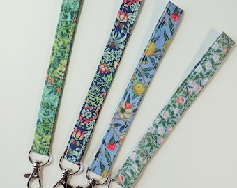 William Morris Floral Fabric Wristlet Bag Strap - choose print.