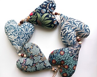 William Morris fabrics hanging heart string garland