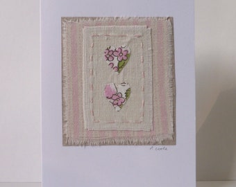Litttle Shabby Hearts Vintage French Fabric hand stitched Card