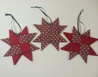 Upcycled Christmas Fröebel Folded Fabric Star Decorations - Set of 3