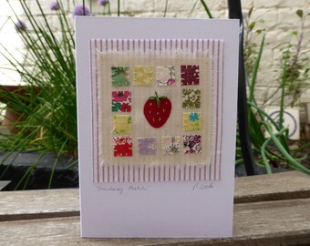 Strawberry Patchwork birthday fabric card