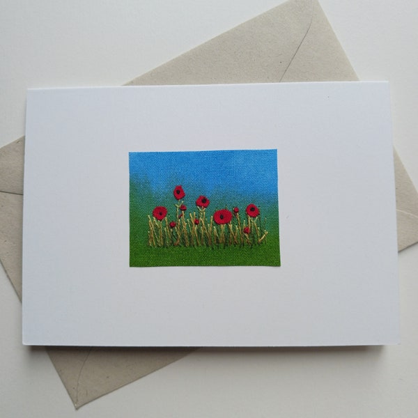 Poppies in a Field Original Textile Art Card