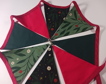 Handmade Christmas Fabric Bunting with silver Jingle Bells