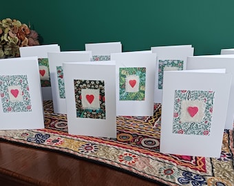 William Morris Hand Stitched Painted Heart Card