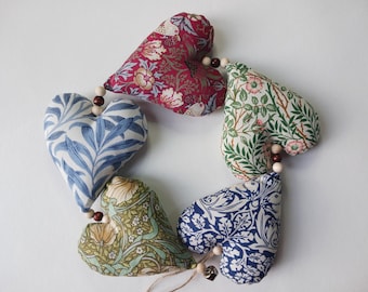 William Morris fabrics hanging heart string garland