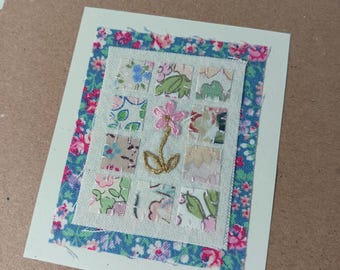 Patchwork Flower Hand Stitched Birthday or Thank You Card