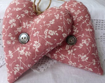 Vintage Laura Ashley Fabric Hanging Hearts Wild Clematis Pink Pair of Door Hanger Decorations Decorative Ornament x2
