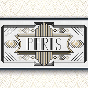 Art deco cross stitch pattern - Paris with decorative border - PDF pattern