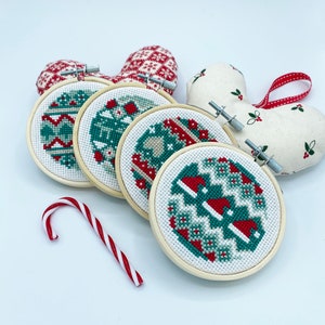 Cross stitch Christmas decorations, four bauble decoration cross stitch patterns, cross stitch PDF download