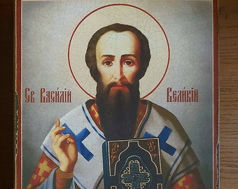 Saint Basil the Great, Archbishop of Caesarea (Cappadocia), Religious Icon, Gift for Believer, handmade icon