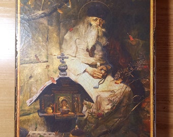 Saint Reverend Seraphim of Sarov Wonderworker, Orthodox handmade icon, a gift to the believer.