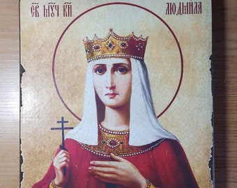 Holy Martyr Princess Lyudmila, Religious Icon, Gift for Believer, Orthodox Icon, handmade icon