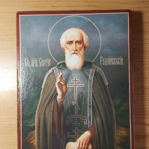 Saint Reverend Sergius of Radonezh, Religious Icon, Gift for Believer, handmade icon