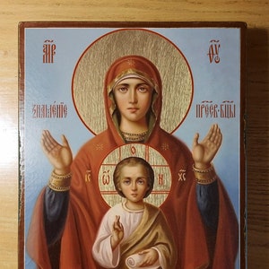 Sign, icon of the Blessed Virgin Mary, handmade copy of the ancient icon of the Mother of God