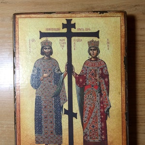 Saints Tsar Constantine and Tsarina Helena, copy of the ancient handmade icon, Religious gift, gift for the believer