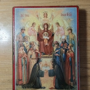 Icoon van de Moeder van God, Lof aan de Allerheiligste Theotokos, handgemaakte kopie van het oude icoon van de Moeder van God