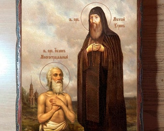 St. John the Long-Suffering and St. Moses Ugrin (Hungarian), Pechersk Saints, handmade Orthodox icon, Gift to a believer, Religious gift