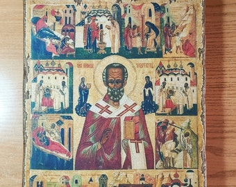 Saint Nicholas the Wonderworker life, Religious Icon, Gift for Believer, Orthodox Icon, handmade icon
