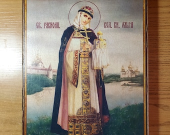 Holy Equal to the Apostles Grand Duchess Olga, copy of the ancient handmade icon, religious gift