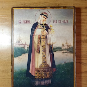 Holy Equal to the Apostles Grand Duchess Olga, copy of the ancient handmade icon, religious gift