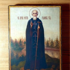 Saint Reverend Sergius of Radonezh, Religious Icon, Gift for Believer, handmade icon