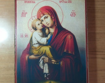 Holy Mother of God of Pochayiv, Handmade Icon, Orthodox Art
