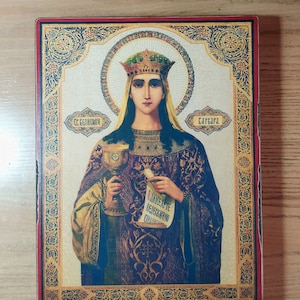 Holy Great Martyr Barbara of Iliopol, copy of the ancient handmade icon, religious gift