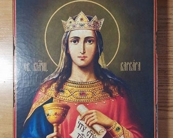 Icono de Santa Bárbara, arte mural religioso, decoración bizantina.