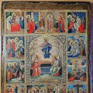 Ícone - Doze feriados anuais mais importantes (depois da Páscoa), Ícone ortodoxo cristão, Presente religioso, Ícone ortodoxo antigo, Feito à mão