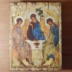 Icona della Santissima Trinità - Ospitalità di Abramo, Andrej Rublev, XV secolo, arte religiosa in stile antico