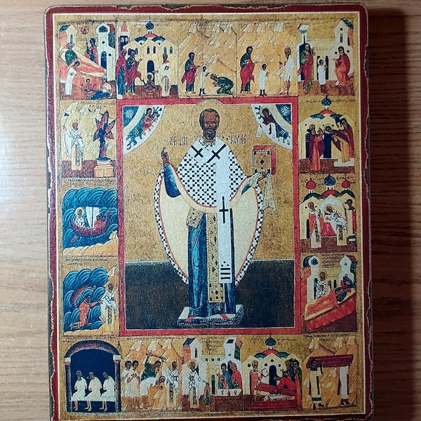 Saint Nicholas the Wonderworker life, Religious Icon, Gift for Believer, Orthodox Icon, handmade icon