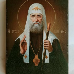 Tikhon Patriarca di Mosca, icona ortodossa fatta a mano, Made in Ukraine