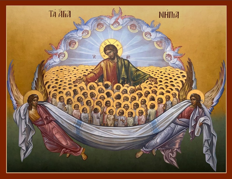 May include: A religious icon depicting Jesus Christ surrounded by a multitude of angels. The icon is painted in a traditional style with vibrant colors and gold accents. The text "T&aacute; &aacute;ga" and "NHPn&aacute;" is visible at the top of the icon.