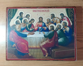 La Última Cena, copia del antiguo lienzo hecho a mano sobre madera, regalo de Pascua.