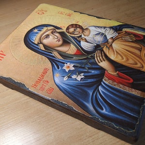 The unfading bloom of the Most Holy Theotokos, handmade copy of an ancient Orthodox icon, Made in Ukraine