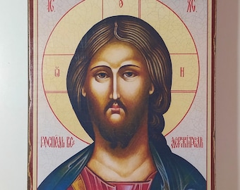 Handmade Jesus Christ Icon, Christ Pantocrator, Ancient Style