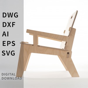 May include: A light-colored wooden chair with a modern design. The chair has a high back and armrests, with a minimalist aesthetic. The image includes the text "DWG, DXF, AI, EPS, SVG, DIGITAL DOWNLOAD."