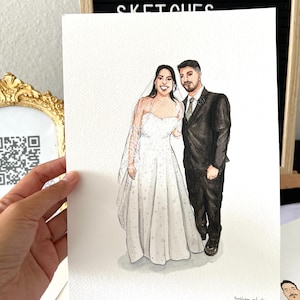 Custom Watercolor Wedding Portrait | Hand-Painted Newlywed Illustration | Personalized Wedding Gift