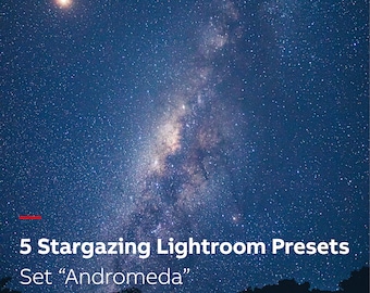 5 Stargazing Lightroom Presets - Set &quot;Andromeda&quot;. Night Sky and Milky Way Astrophotography Presets for Lightroom.