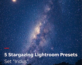5 Stargazing Lightroom Presets - Set "Indus". Night Sky and Milky Way Astrophotography Presets for Lightroom.