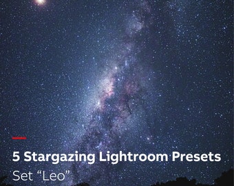 5 Stargazing Lightroom Presets - Set &quot;Leo&quot;. Night Sky and Milky Way Astrophotography Presets for Lightroom.
