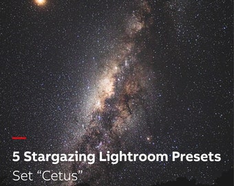 5 Stargazing Lightroom Presets - Set &quot;Cetus&quot;. Night Sky and Milky Way Astrophotography Presets for Lightroom.