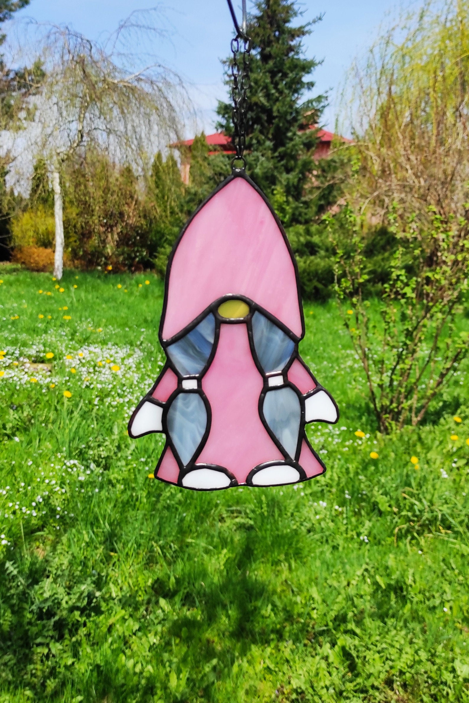 Stained glass gnome girl suncatcher. Window ornament gnomes Etsy