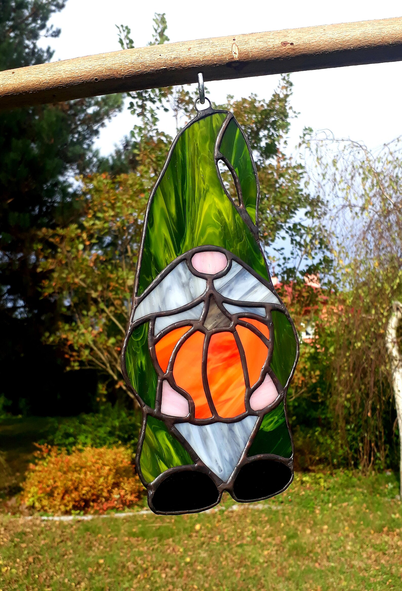 Stained glass gnome suncatcher. Window ornament gnomes glass Etsy