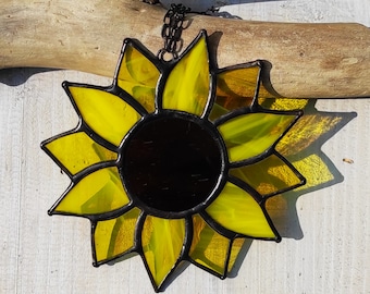 Sunflower Stained glass, yellow flower suncatcher, window hangings