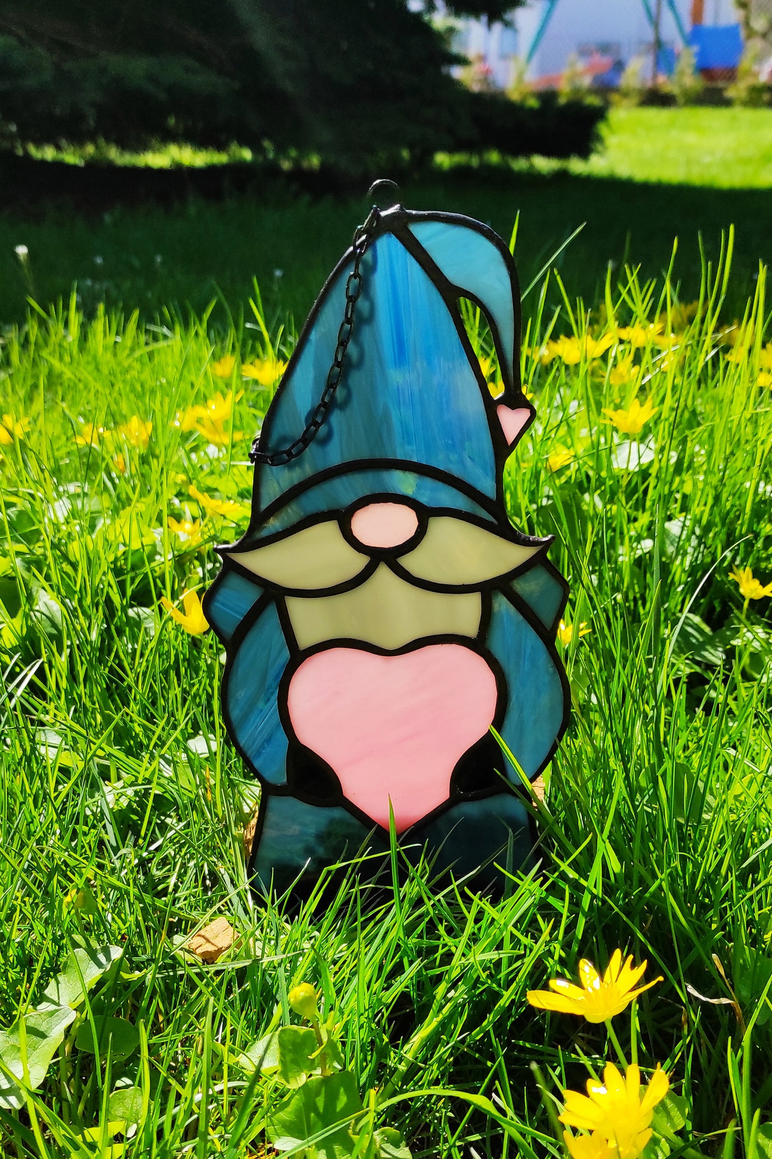 Stained glass gnome suncatcher. Window ornament gnomes glass Etsy