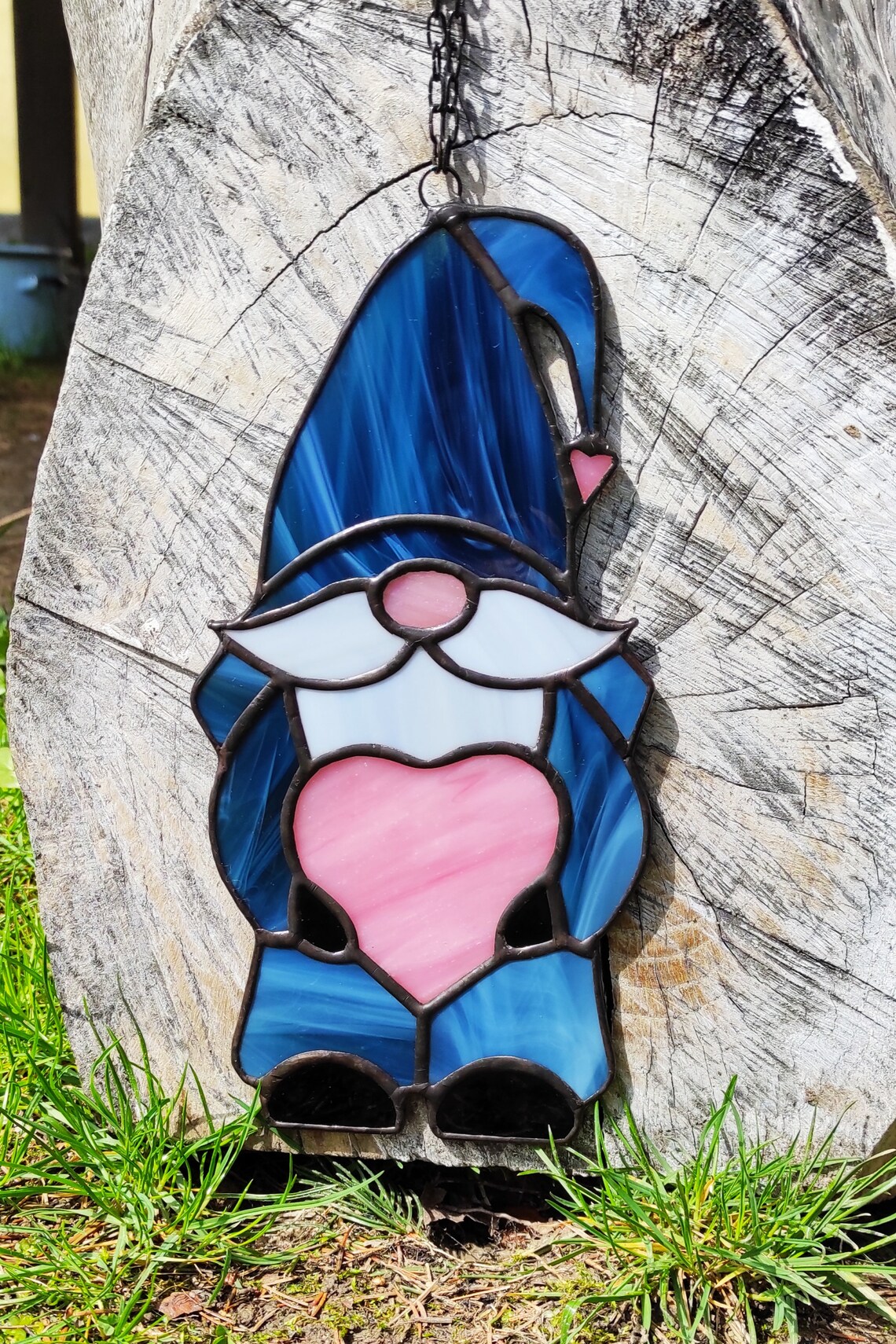 Stained glass gnome suncatcher. Window ornament gnomes glass Etsy