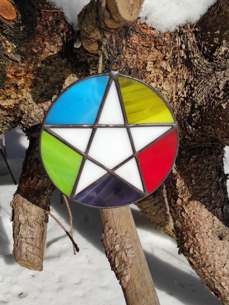 Pentagram Suncatcher Beveled Glass Star Pentacle