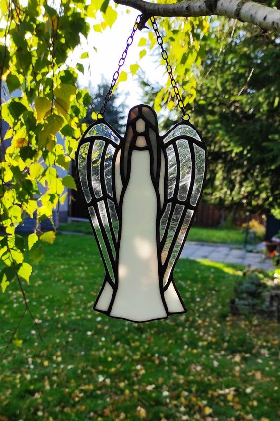 Stained glass Angel suncatcher, guardian angel, wall decoration, Art Window hangings, angel ornaments,
